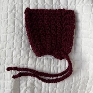 Hand-Knit Burgundy Baby Bonnet